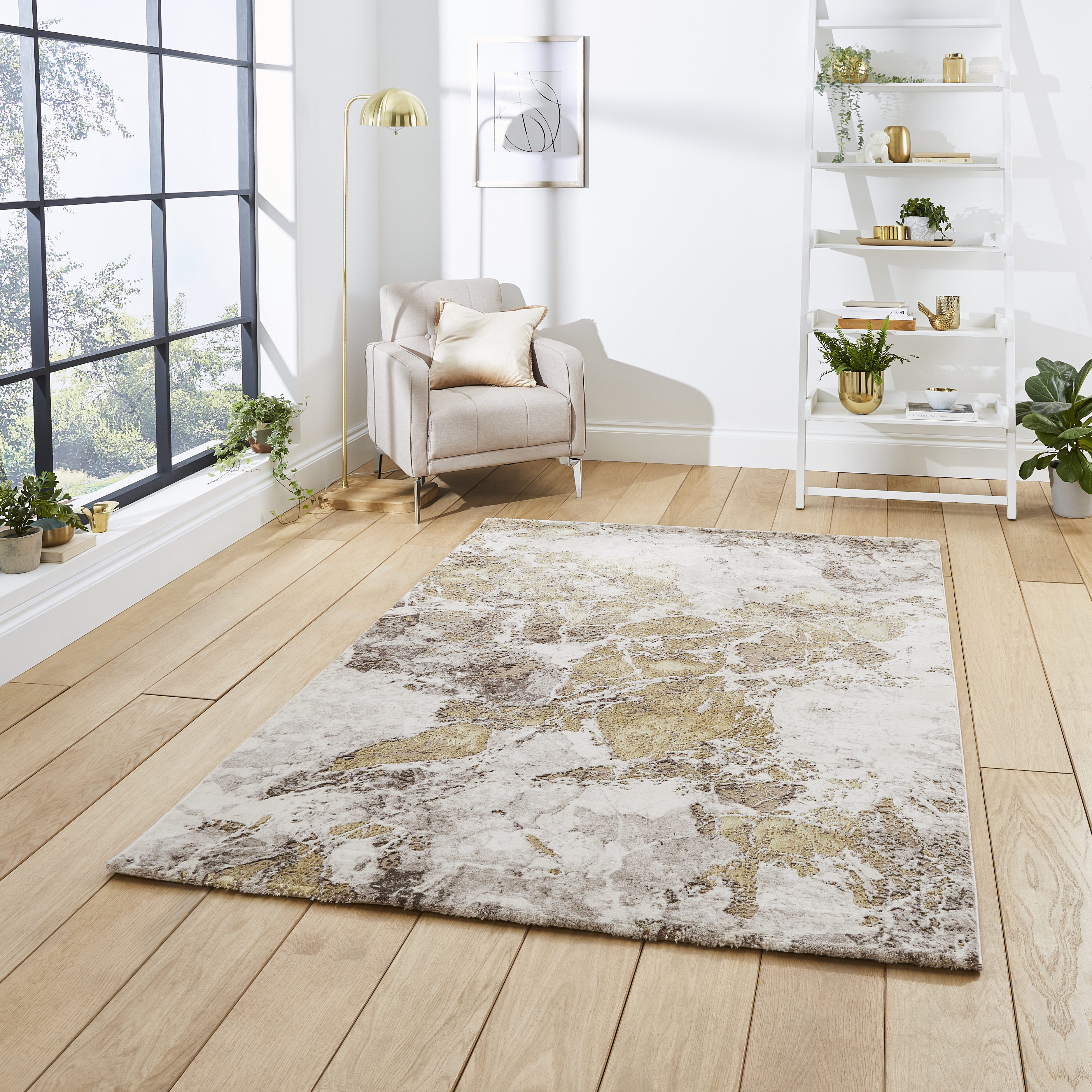 Florence 50033 Marble Modern Rugs In Beige Gold